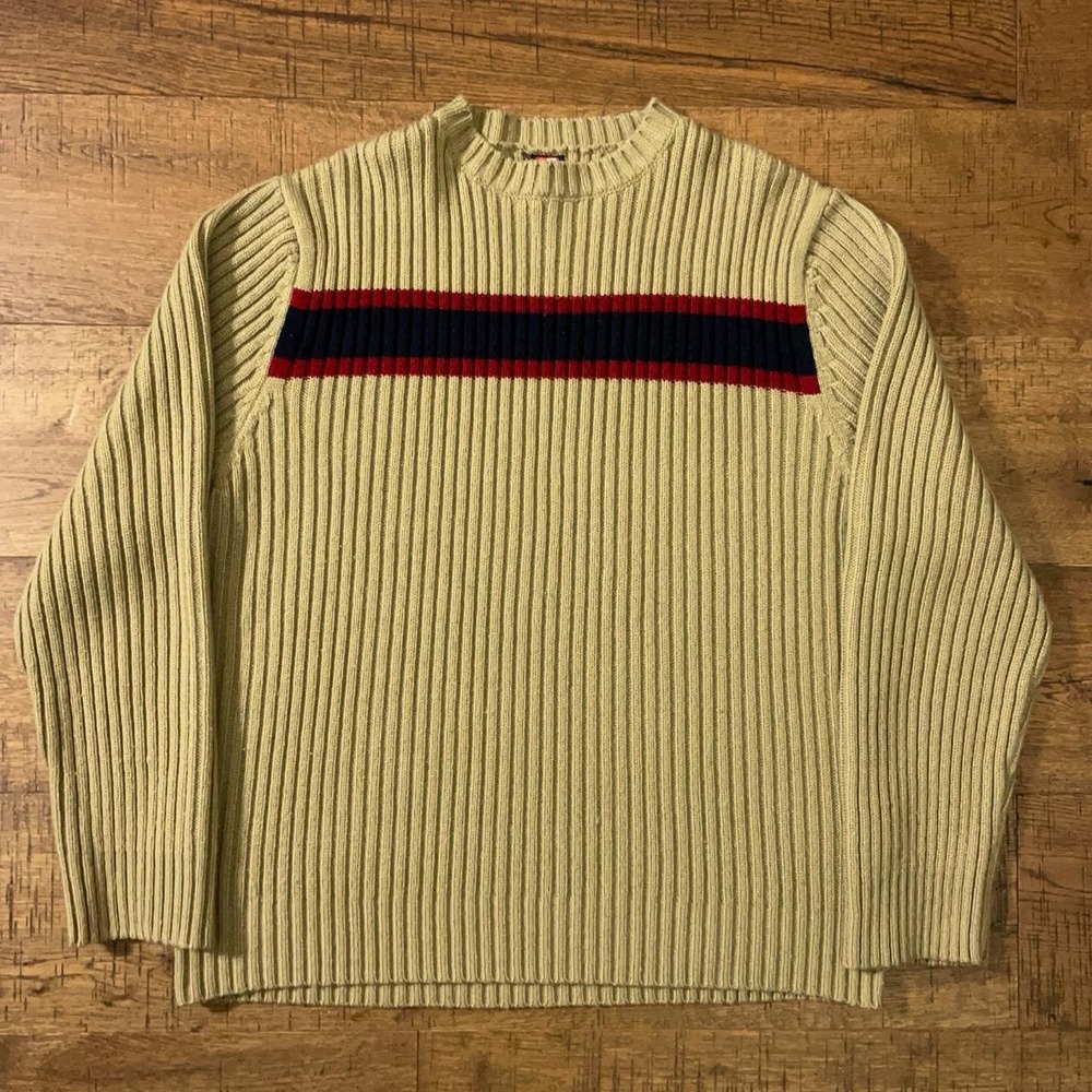 Ferruche Ribbed Sweater Mens XL Cream Grunge Academia Striped Knitwear